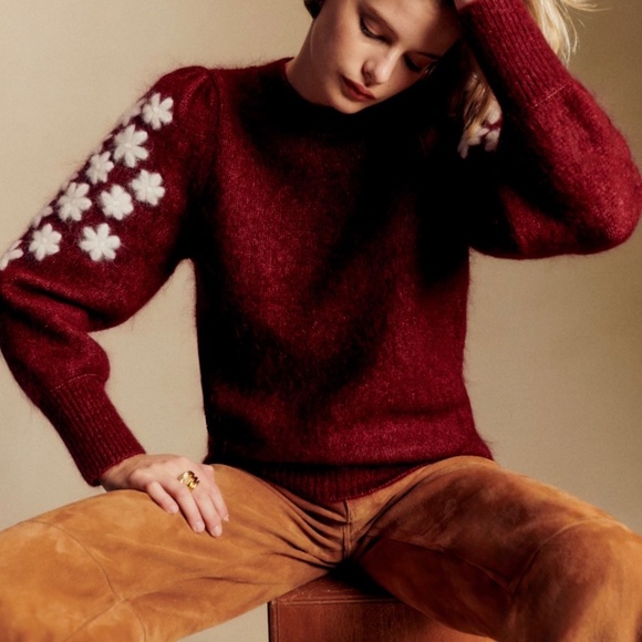 Sezane Luke Jumper Burgundy / Ecru - Size S - Picture 2 of 4